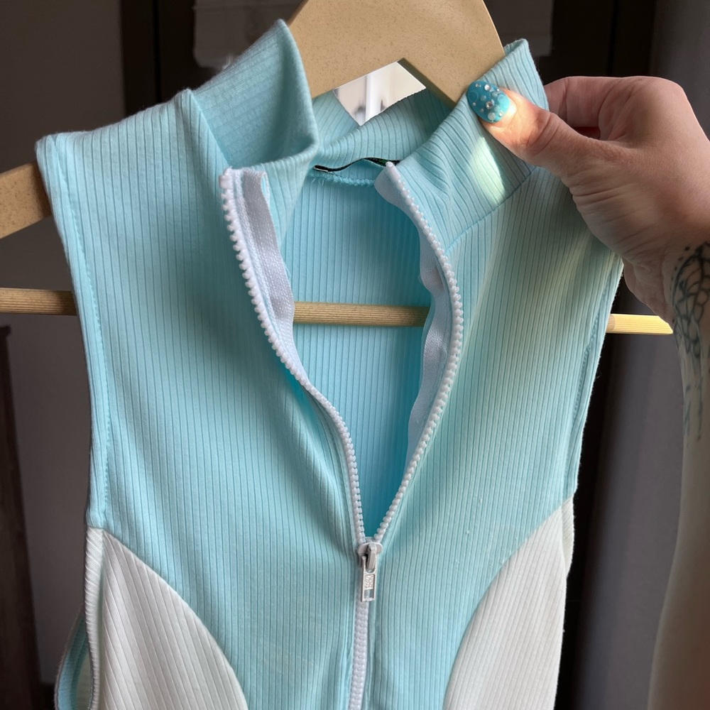 Baby Blue & White Collared Mock Neck Dress